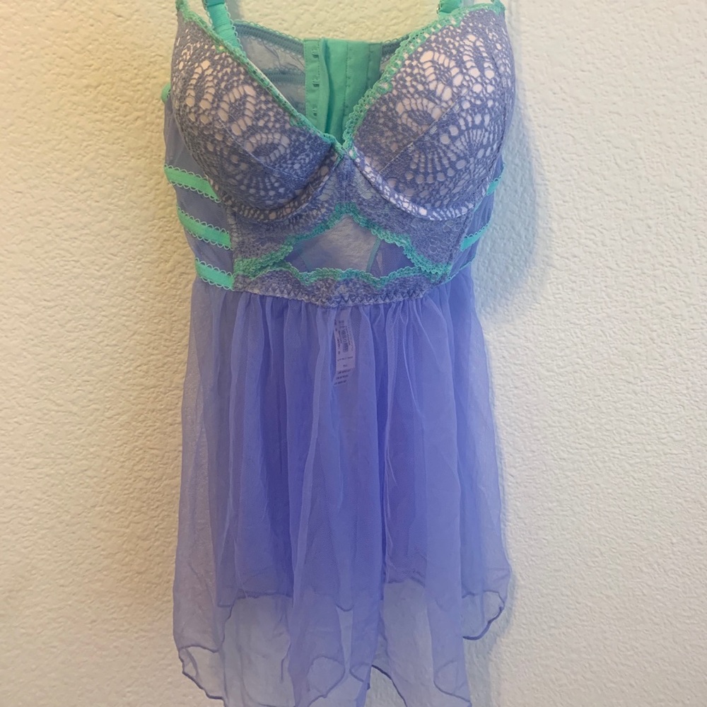 Purple and blue lace intimate teddy dress